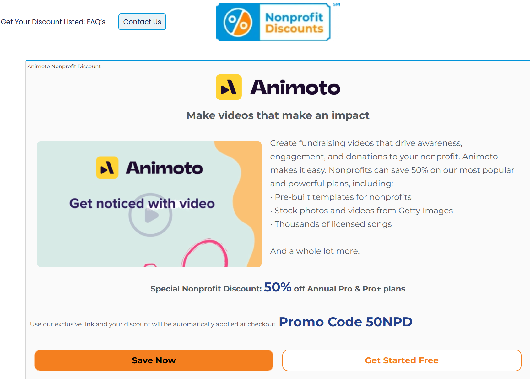 Animoto Sales Website Place holder Nonprofit Apps